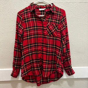 Hippie Rose Red Plaid Button Front Top XS
